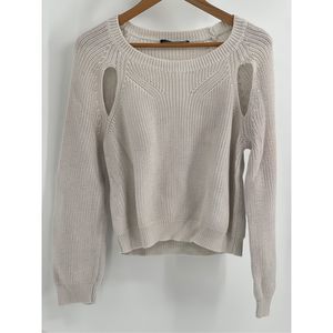 Alex + Alex Sweater Women Medium White Light Gray Long Sleeve Should Cut‎ Out